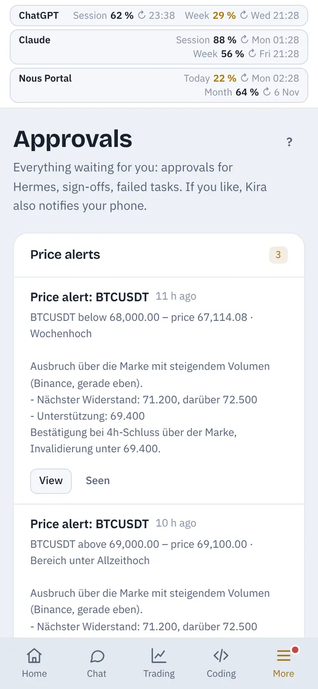 Approvals on a phone with price alerts